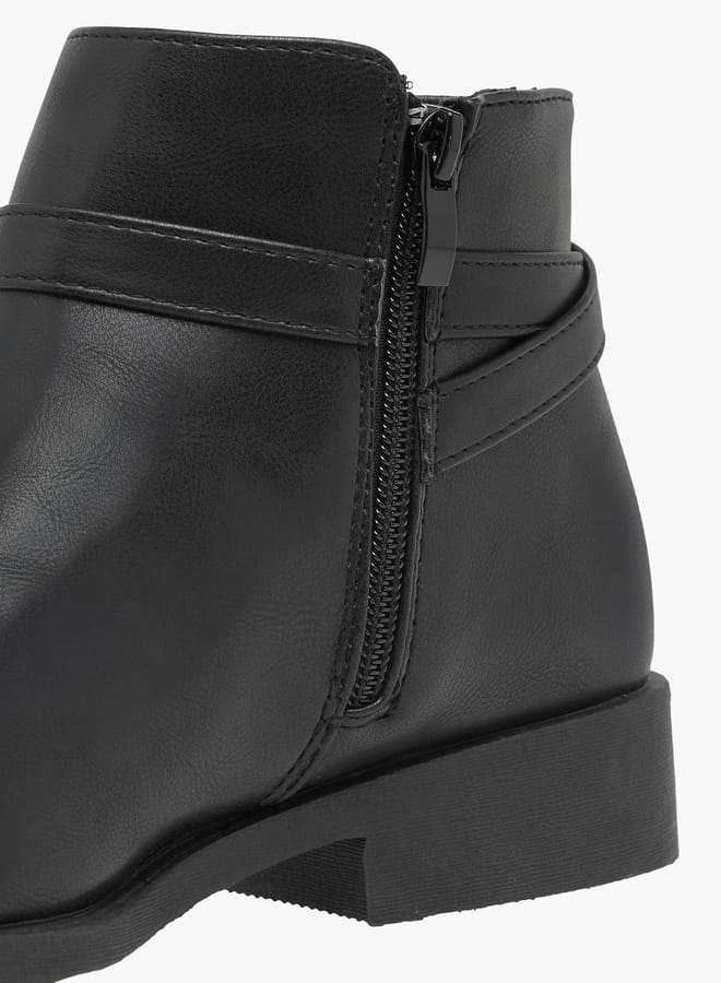 Women Textured Ankle Boots with Zip Closure and Metal Accent