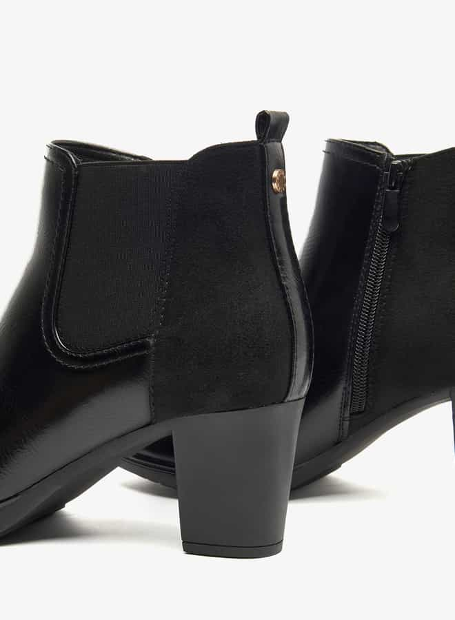 Women Solid Ankle Boots with Zip Closure and Block Heels