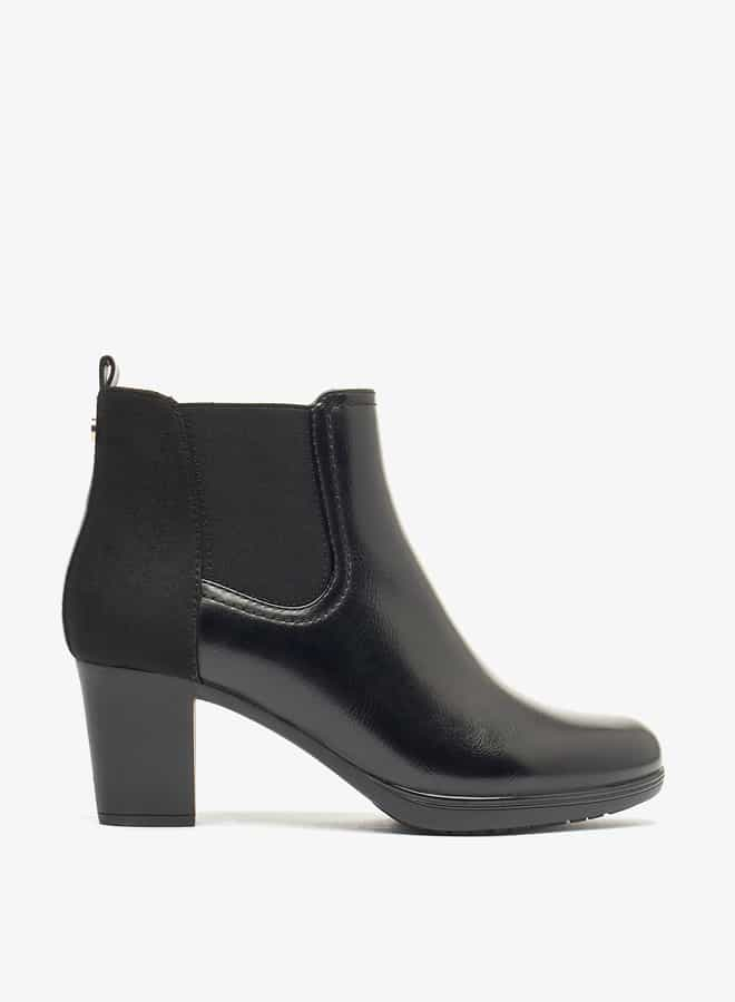 Women Solid Ankle Boots with Zip Closure and Block Heels