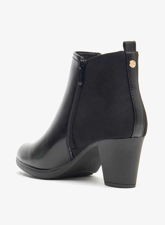 Women Solid Ankle Boots with Zip Closure and Block Heels