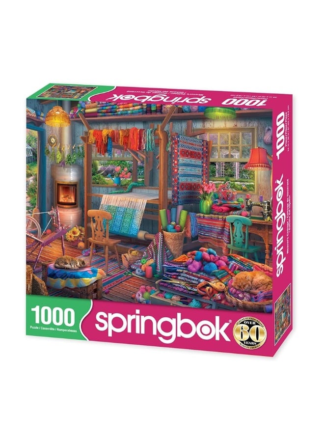 Springbok Weaver's Cottage 1000 Piece Jigsaw Puzzle for Adults Features a Colorful Cottage with a weaver's Loom and Colorful Yarns - Made in The USA with Interlocking Pieces That snap in Place