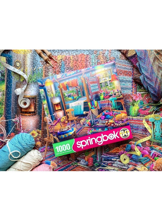 Springbok Weaver's Cottage 1000 Piece Jigsaw Puzzle for Adults Features a Colorful Cottage with a weaver's Loom and Colorful Yarns - Made in The USA with Interlocking Pieces That snap in Place