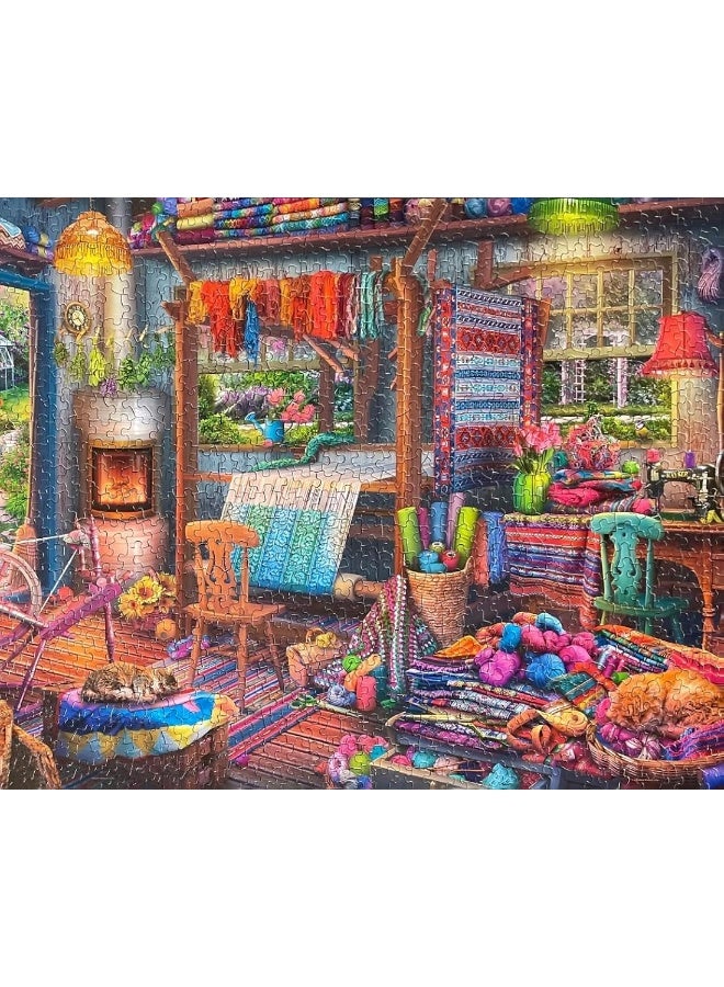 Springbok Weaver's Cottage 1000 Piece Jigsaw Puzzle for Adults Features a Colorful Cottage with a weaver's Loom and Colorful Yarns - Made in The USA with Interlocking Pieces That snap in Place