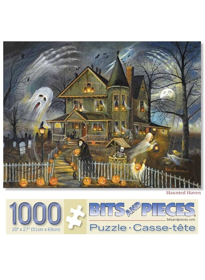 Bits and Pieces - 1000 Piece Jigsaw Puzzle for Adults - Haunted Haven - 1000 Piece Halloween Ghost Jack-O-Lanterns Jigsaw by Artist Ruane Manning â€¦