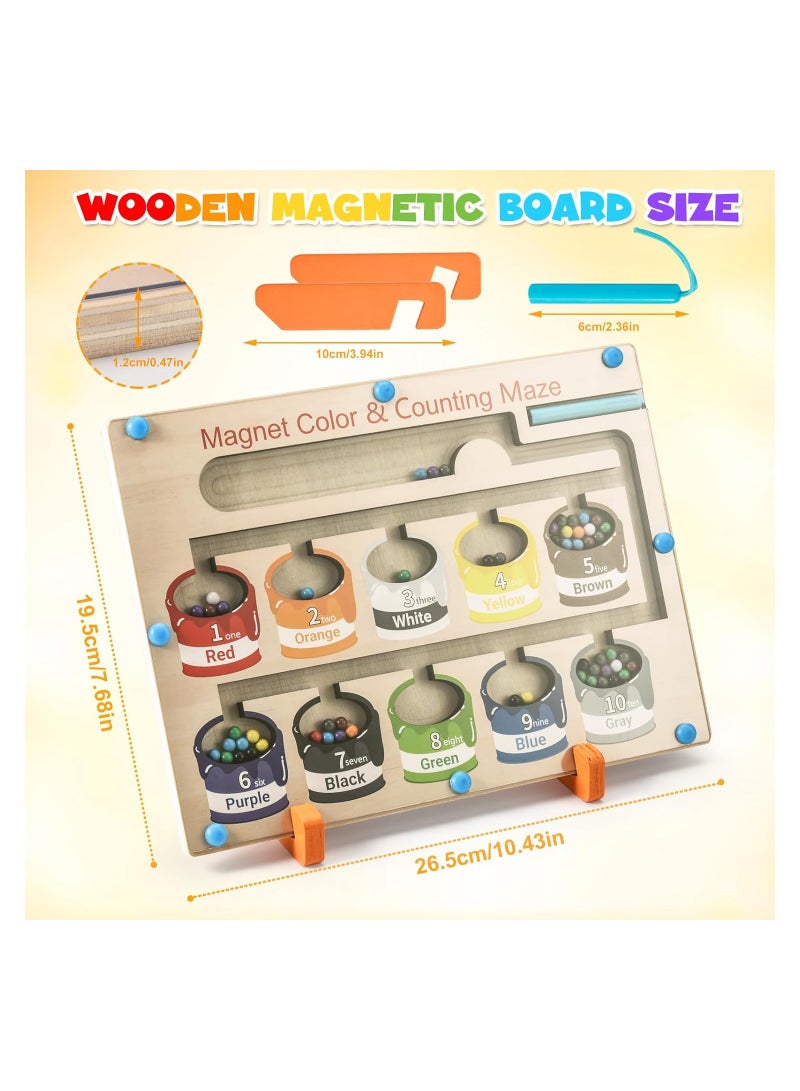 Magnetic Color and Number Maze Educational Magnet Board Puzzles Colorful Wooden Montessori Toys Magnetic Color Bead Maze Fine Motor Skills Toys Preschool Color Matching Game for Girls Boys Toddlers