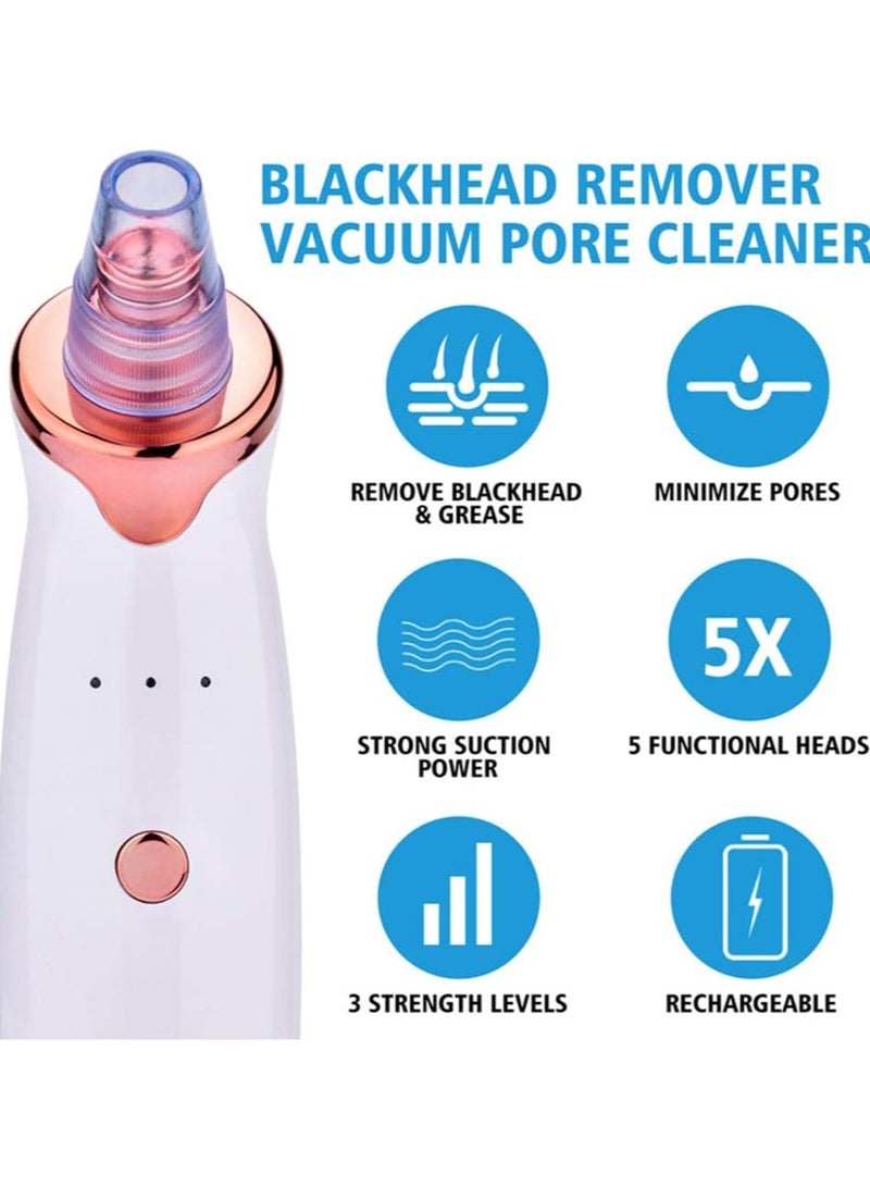 5-In-1 Blackhead And Acne Remover Vacuum Cleaning Instrument White/Rose Gold/Clear 10centimeter