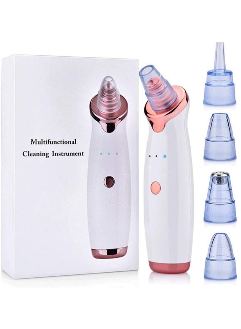 5-In-1 Blackhead And Acne Remover Vacuum Cleaning Instrument White/Rose Gold/Clear 10centimeter