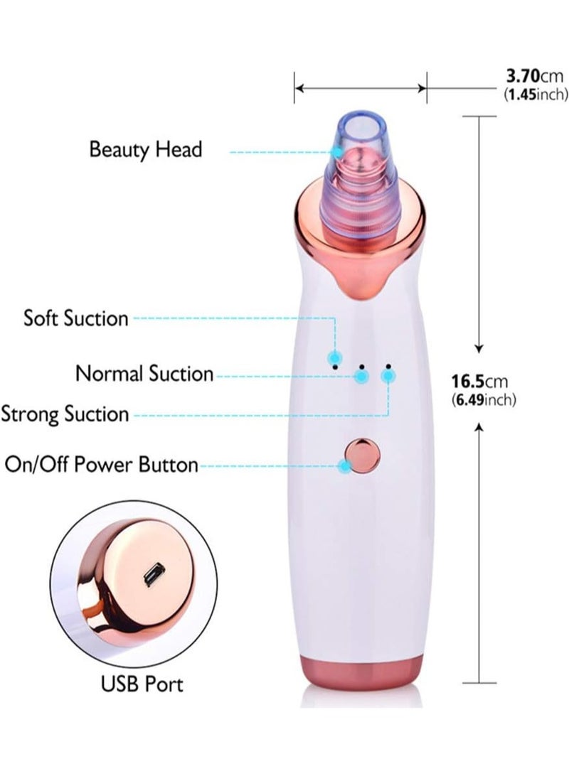 5-In-1 Blackhead And Acne Remover Vacuum Cleaning Instrument White/Rose Gold/Clear 10centimeter