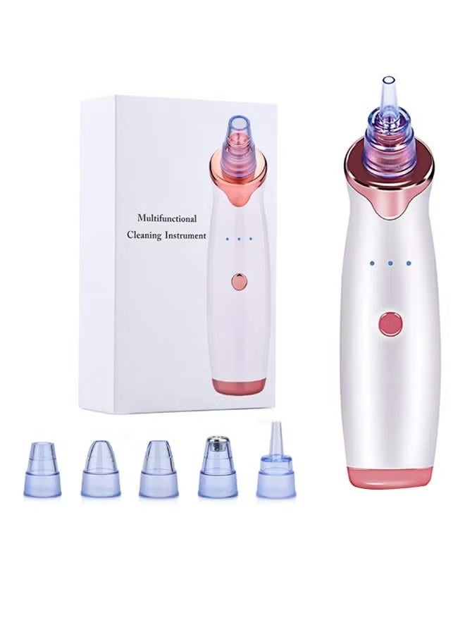 5-In-1 Blackhead And Acne Remover Vacuum Cleaning Instrument White/Rose Gold/Clear 10centimeter