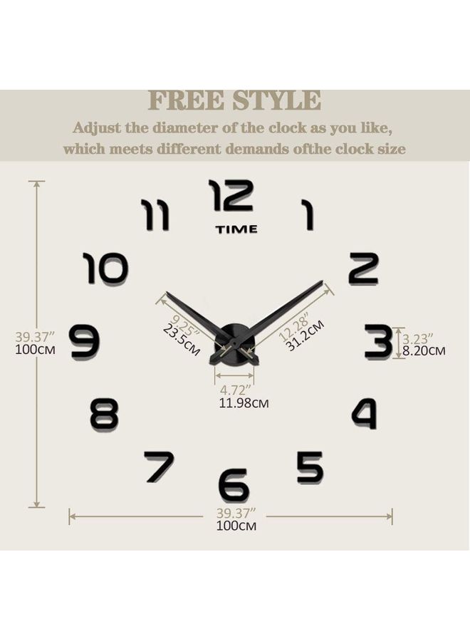 3D Frameless Wall Clock Sticker Black