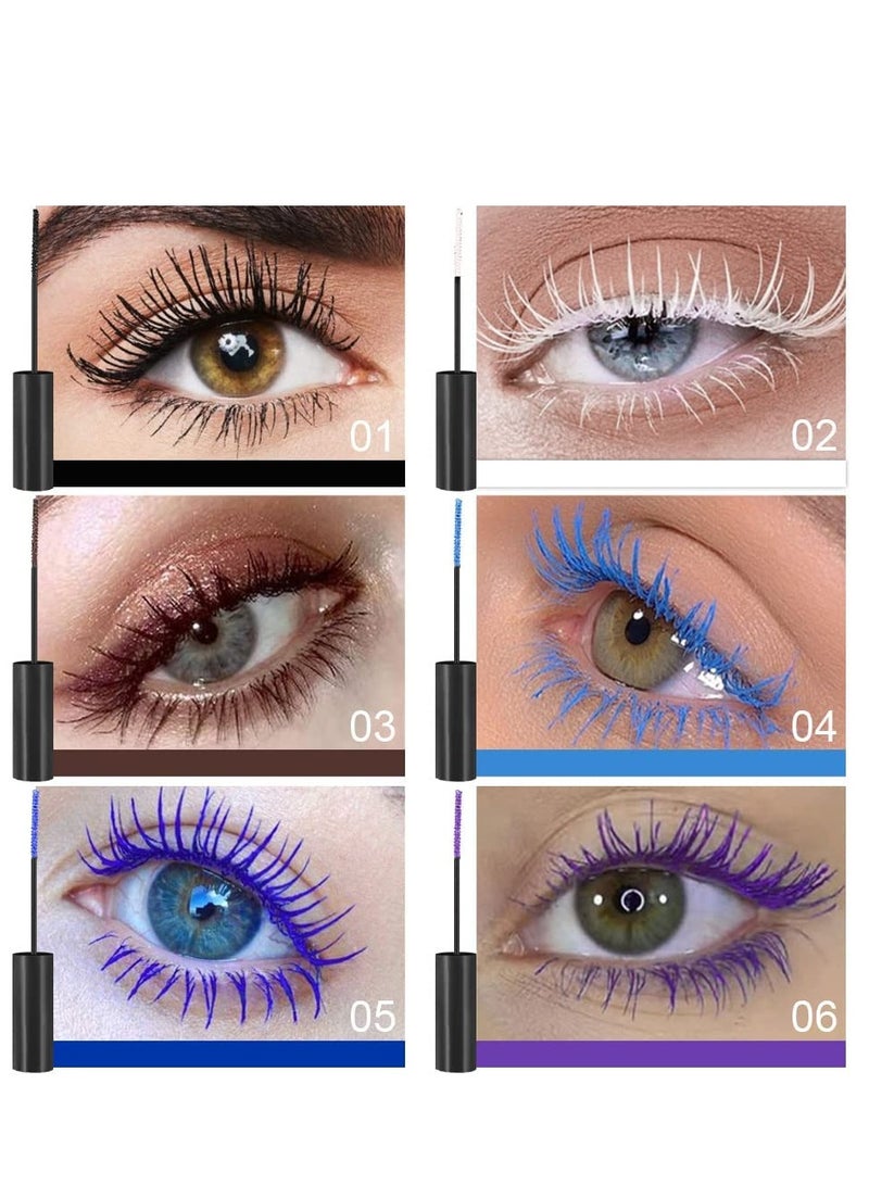 Colored Mascara for Eyelashes 6Pcs Mermaid Colorful Mascara Waterproof Charming Long lasting Cruelty Free Vegan Voluminous Maskara for Women Eye Makeup