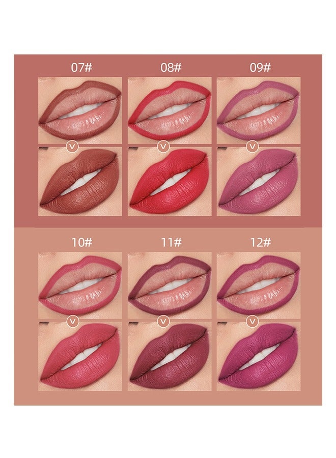 12 Colors Rotated Shape Lip Liner - Lip Liner Pencil Matte Waterproof Long Lasting Lipstick Lip Contour Makeup Lip Liner Set Full Color One Stroke Define Lip Liner 12Pcs