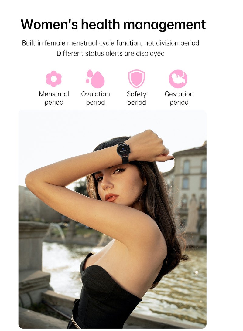 Round Amoled Screen Smart Watch for Women 1.1 Inch Magnetic Charge Waterproof IP68 with NFC and FitCloudPro App