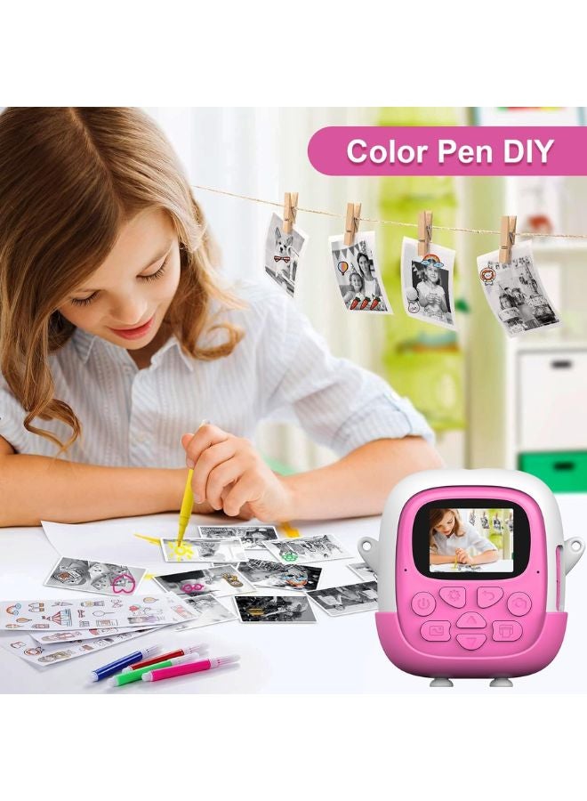 Kids Camera for Girls Boys,Instant Camera for Kids with 32GB SD Card Reversible Lens Video Digital Camera with Print Photo Paper, Birthday Gifts Toy for 3-12 Year Old 5 Colour Pens (Pink)