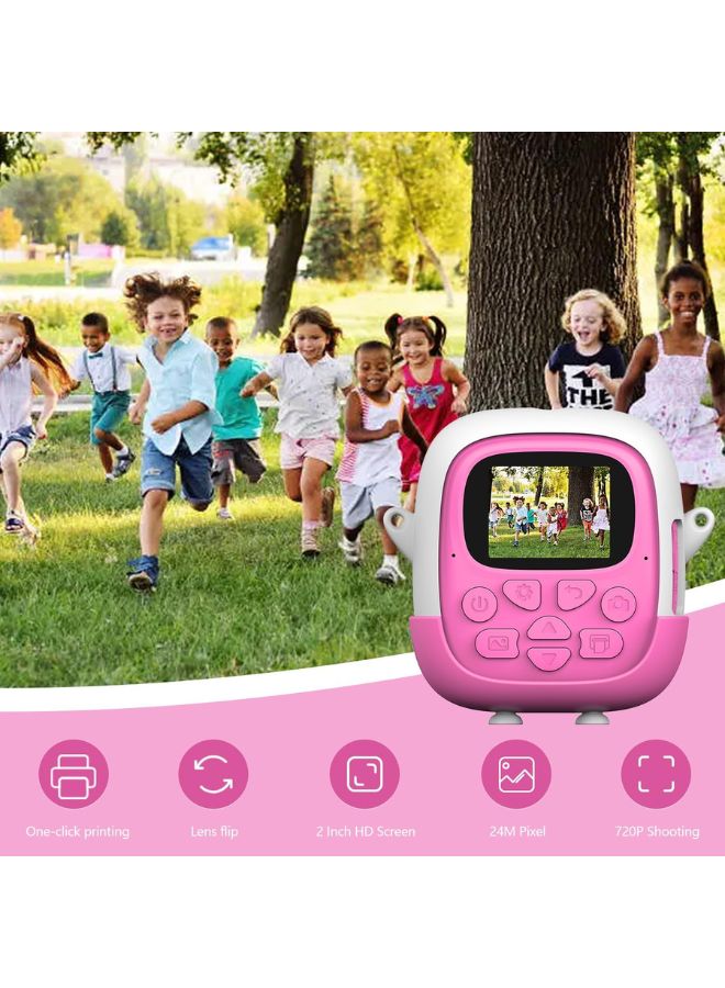 Kids Camera for Girls Boys,Instant Camera for Kids with 32GB SD Card Reversible Lens Video Digital Camera with Print Photo Paper, Birthday Gifts Toy for 3-12 Year Old 5 Colour Pens (Pink)