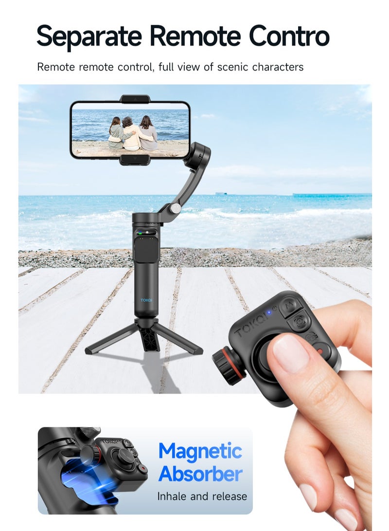 TOKQI Intelligent Gimbal,  Three-Axis Smart  Detachable Remote Control  AI Stabilizer， Android And iPhone Gimbal, Vlogging Stabilizer YouTube And TikTok Videos