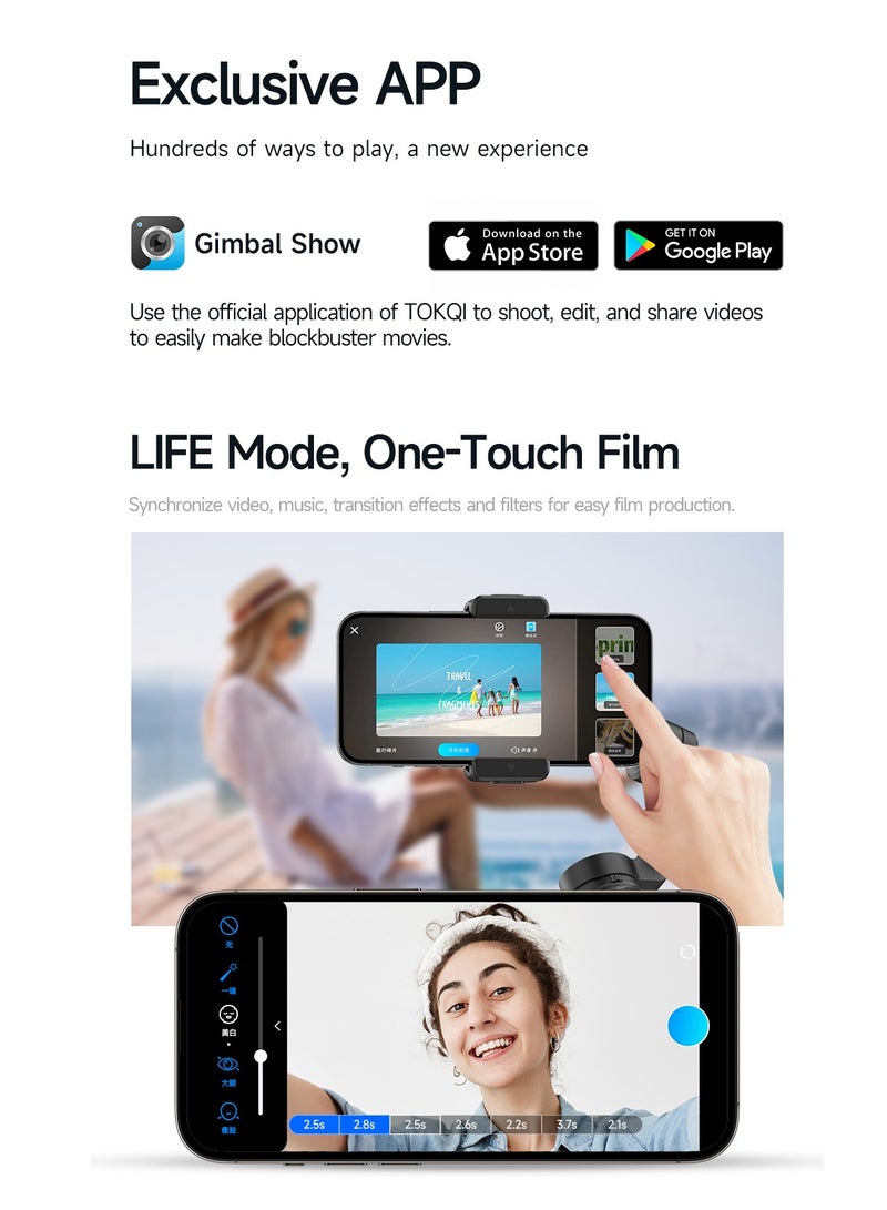 TOKQI Intelligent Gimbal,  Three-Axis Smart  Detachable Remote Control  AI Stabilizer， Android And iPhone Gimbal, Vlogging Stabilizer YouTube And TikTok Videos