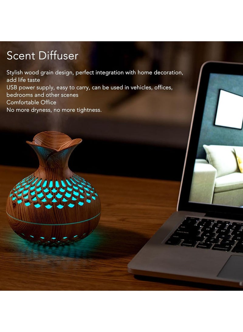 Essentiall Oil Diffuser, 300mL Aromatherapy Scented Oil Diffuser, Vase Shap Fragrant Oil Humidifier Vaporizer With 7 Colorful LED Lights, Scented Mist Maker, USB Aroma Diffuser For Home Office