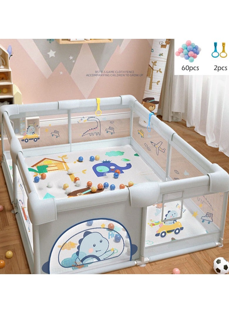 180cm X 200cm Playpen With Non-Slip Suction Cup And Mat With 60 Ocean Balls