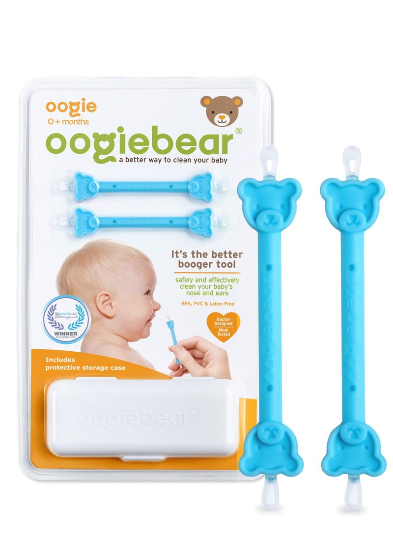 oogiebear - Nose and Ear Gadget. Safe, Easy Nasal Booger and Ear Cleaner for Newborns and Infants. Dual Earwax and Snot Remover. Aspirator Alternative - 2 pack with case - BLUE