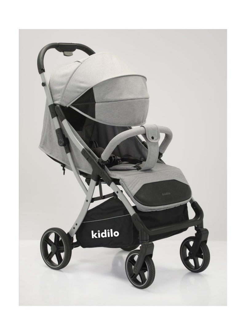 Kidilo Grey Adjustable Canopy Stroller Lightweight Design