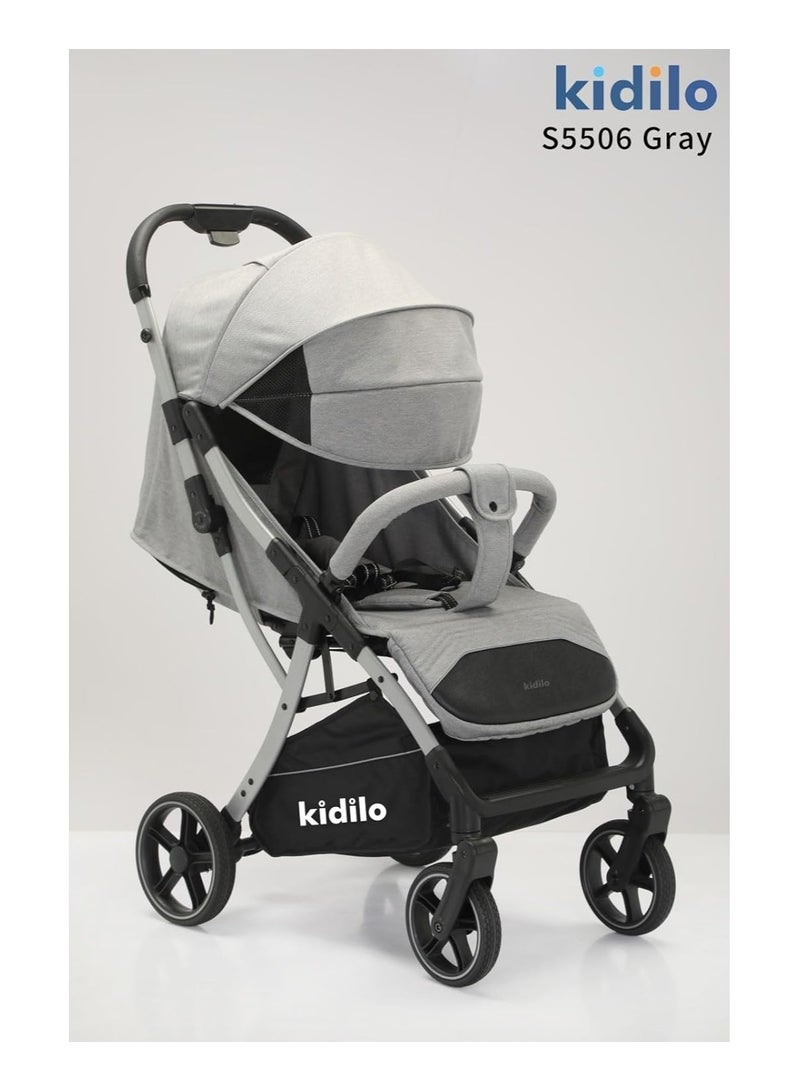 Kidilo Grey Adjustable Canopy Stroller Lightweight Design