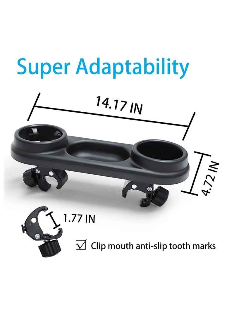 Stroller Snack Tray with Cup Holder, Universal Stroller Snack Attachment, Upgraded Removable Non-Slip Grip Clip for Stroller Bar, Large Capacity