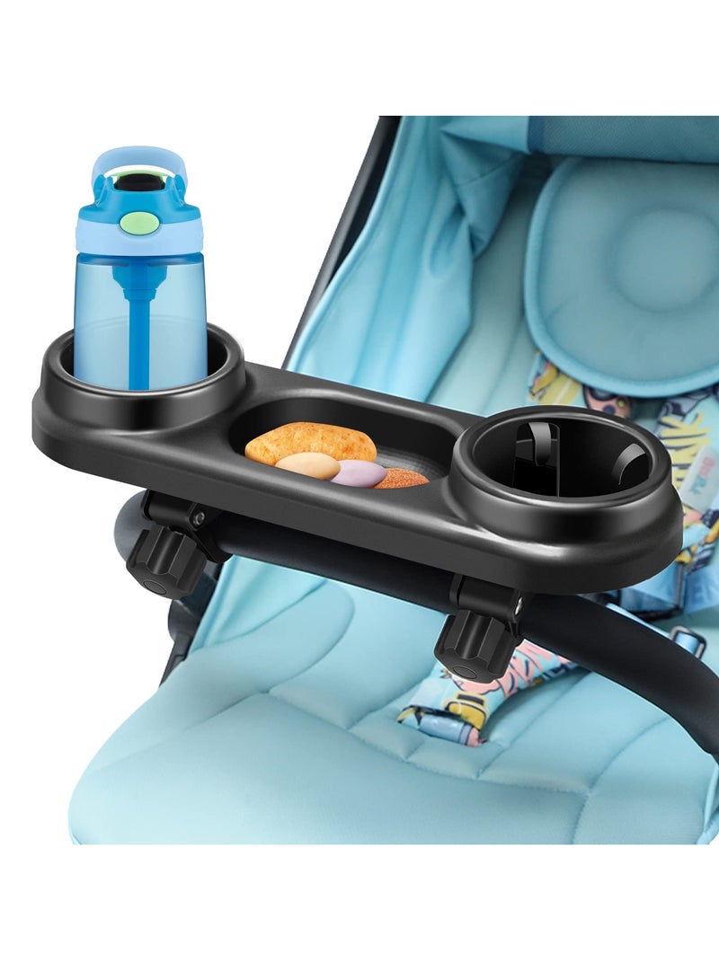 Stroller Snack Tray with Cup Holder, Universal Stroller Snack Attachment, Upgraded Removable Non-Slip Grip Clip for Stroller Bar, Large Capacity