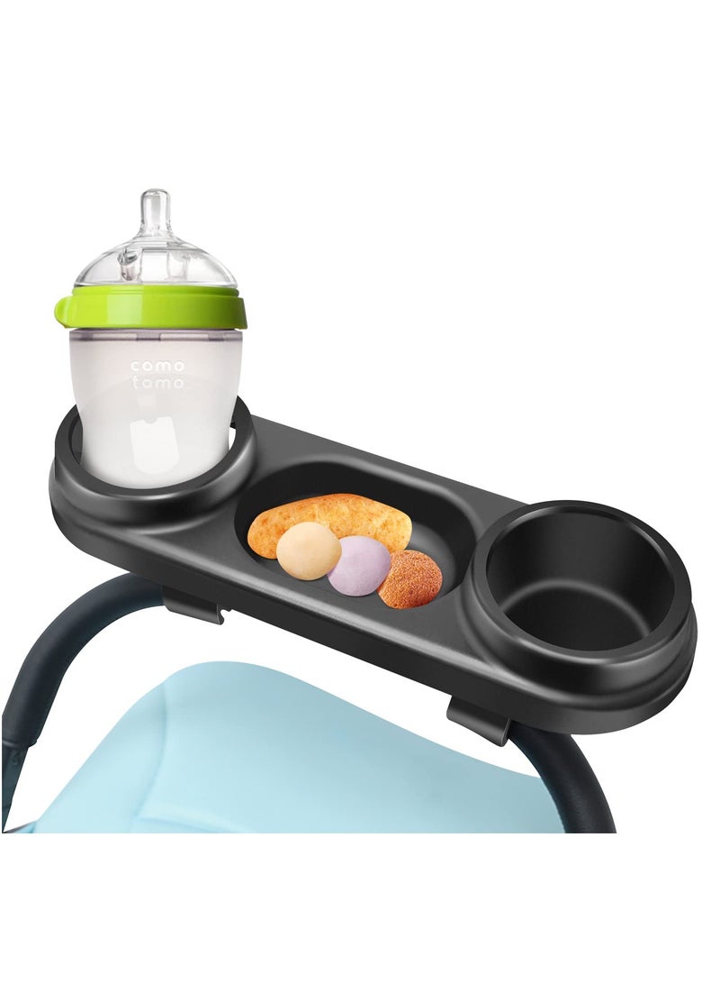 Stroller Snack Tray with Cup Holder, Universal Stroller Snack Attachment, Upgraded Removable Non-Slip Grip Clip for Stroller Bar, Large Capacity