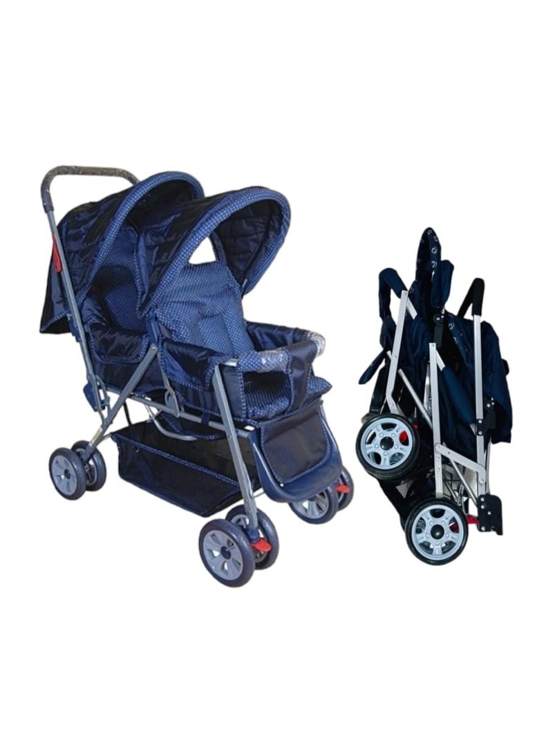 Blue Twin Baby Double Stroller