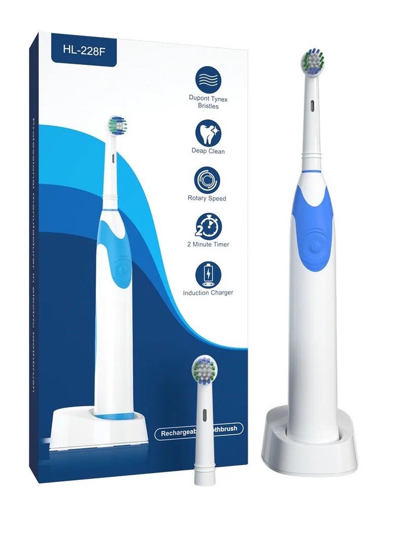 Rotating Adult Electric Toothbrush with 2 Brush Heads 3 Modes Rechargeable Toothbrush 30-Day Battery Life | IPX7 Waterproof, 1 USB Charger with Charger Block