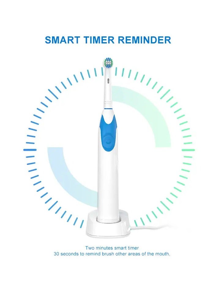 Rotating Adult Electric Toothbrush with 2 Brush Heads 3 Modes Rechargeable Toothbrush 30-Day Battery Life | IPX7 Waterproof, 1 USB Charger with Charger Block