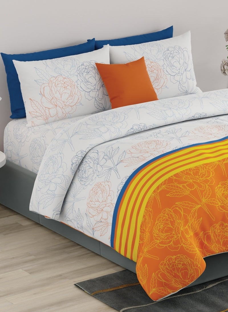 United Colors of Benetton Rainbow 210 TC Super King Bedsheet with 2 Pillow covers Orange