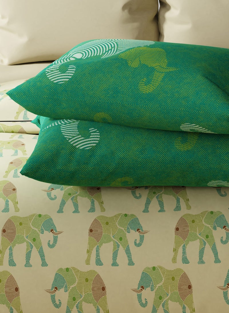 United Colors of Benetton Safari 210TC King Bedsheet with 2 Pillow covers Mellow Green