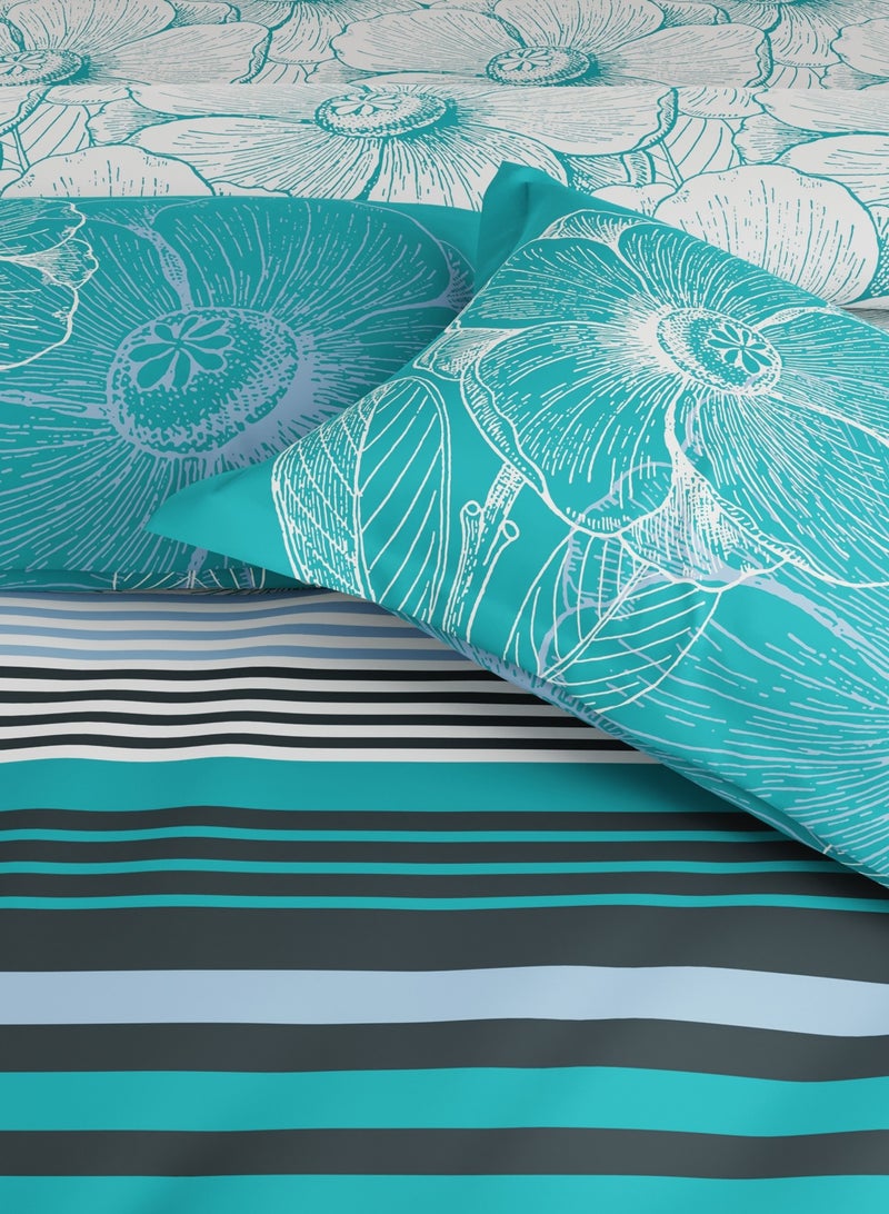 United Colors of Benetton Rainbow 210 TC Super King Bedsheet with 2 Pillow covers Teal