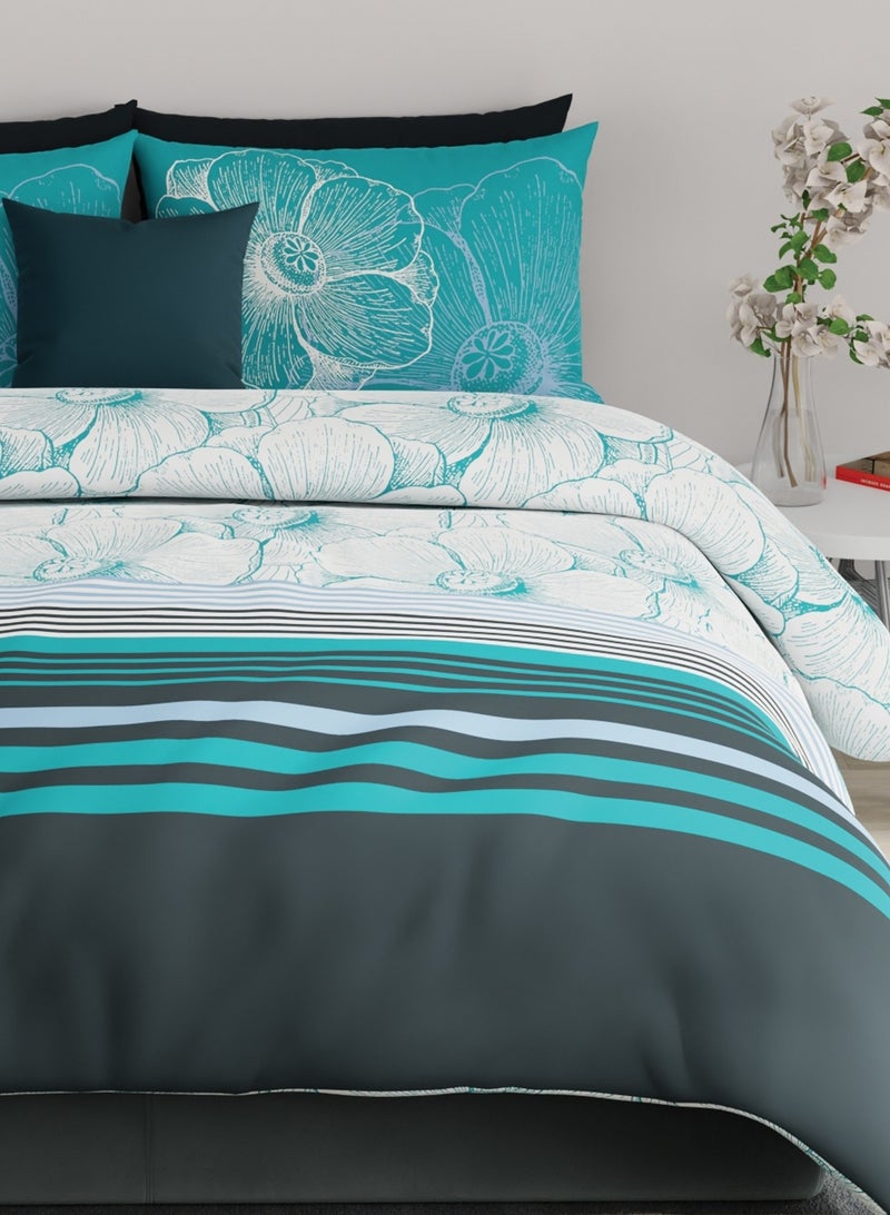 United Colors of Benetton Rainbow 210 TC Super King Bedsheet with 2 Pillow covers Teal