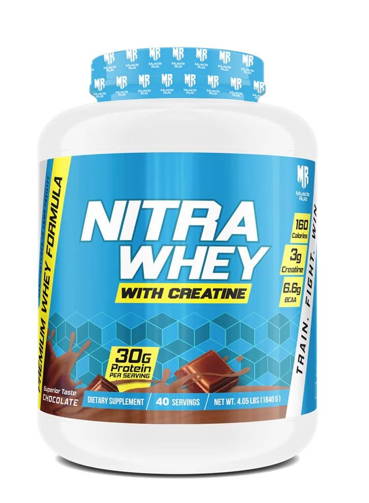 Muscle Rulz Nitra Whey Protein 4 lb | 30 Ser | 30g Protein, 6.6g BCAAs, 3g Creatine | 160 Calories | Premium Bodybuilding Supplement for Muscle Growth, Strength&Endurance