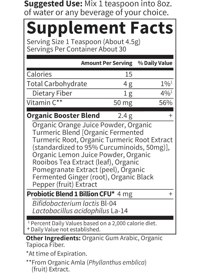 Mykind Organics Turmeric Booster Inflammatory Response Powder 30 Servings 50Mg Curcumin 95% Curcuminoids And Probiotics