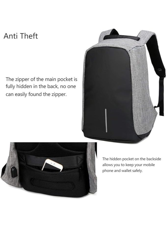 Anti Theft 15.6 inch Laptop Backpack with USB Charging Port-Grey