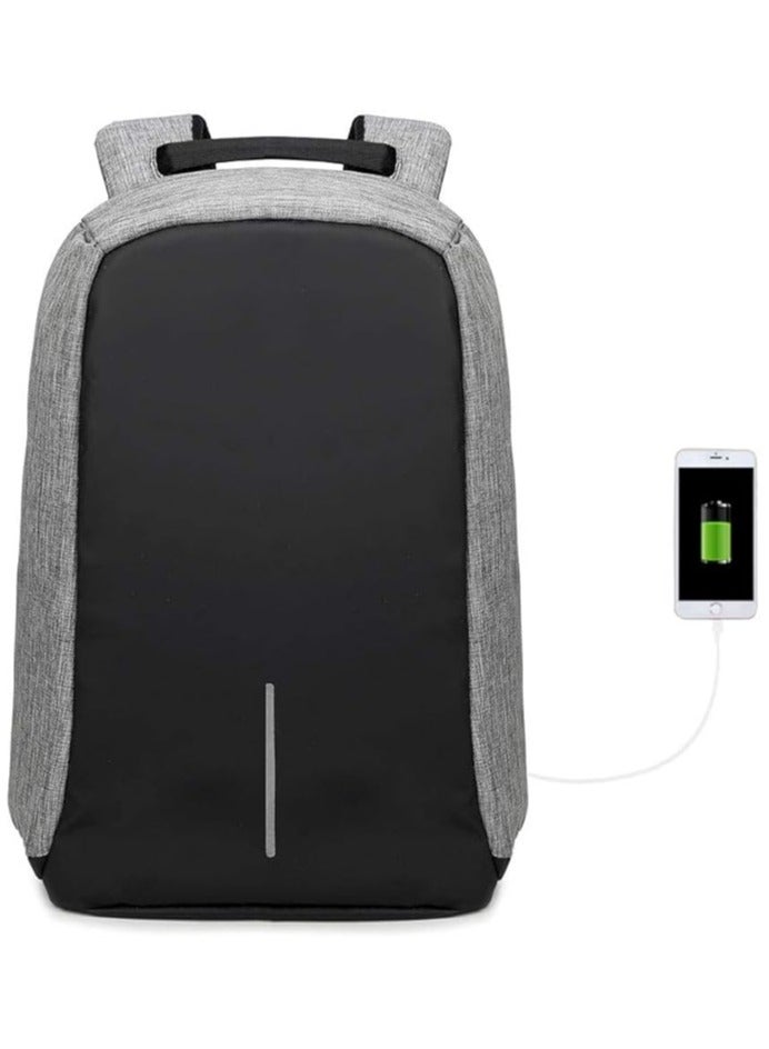 Anti Theft 15.6 inch Laptop Backpack with USB Charging Port-Grey