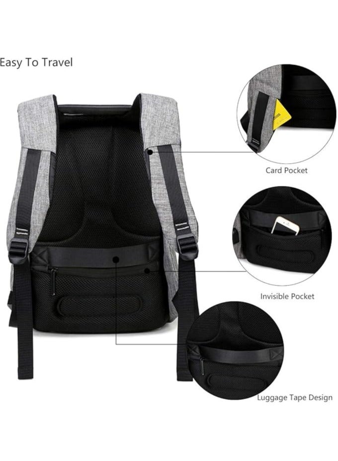 Anti Theft 15.6 inch Laptop Backpack with USB Charging Port-Grey