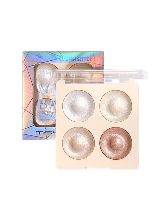 Vivid Baked Highlighter-4 Colors Highlighter Makeup Palette Highlighter Palette Illuminator Powder Palette White Highlighter Baked Waterproof Long Lasting Brilliant Lighten Skin Color Face Contour Powder