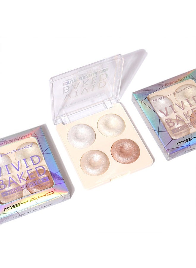 Vivid Baked Highlighter-4 Colors Highlighter Makeup Palette Highlighter Palette Illuminator Powder Palette White Highlighter Baked Waterproof Long Lasting Brilliant Lighten Skin Color Face Contour Powder