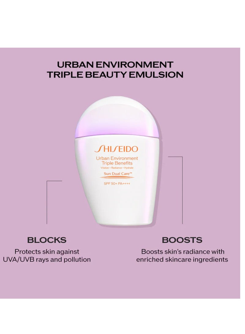 SHISEIDO Urban Environment Triple Beauty Suncare Emulsion - SPF 50+, 30ml