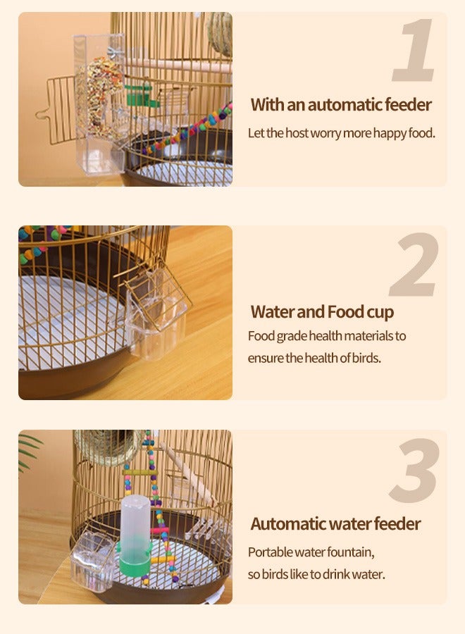 Round Bird Cage Birdcage Parakeet Cage for Small Size Birds Flight Cockatiel Lovebird Finches Canary Aviary Budgie Gold