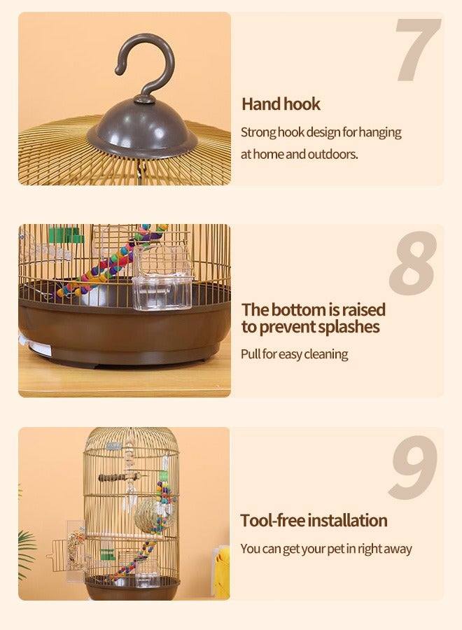 Round Bird Cage Birdcage Parakeet Cage for Small Size Birds Flight Cockatiel Lovebird Finches Canary Aviary Budgie Gold