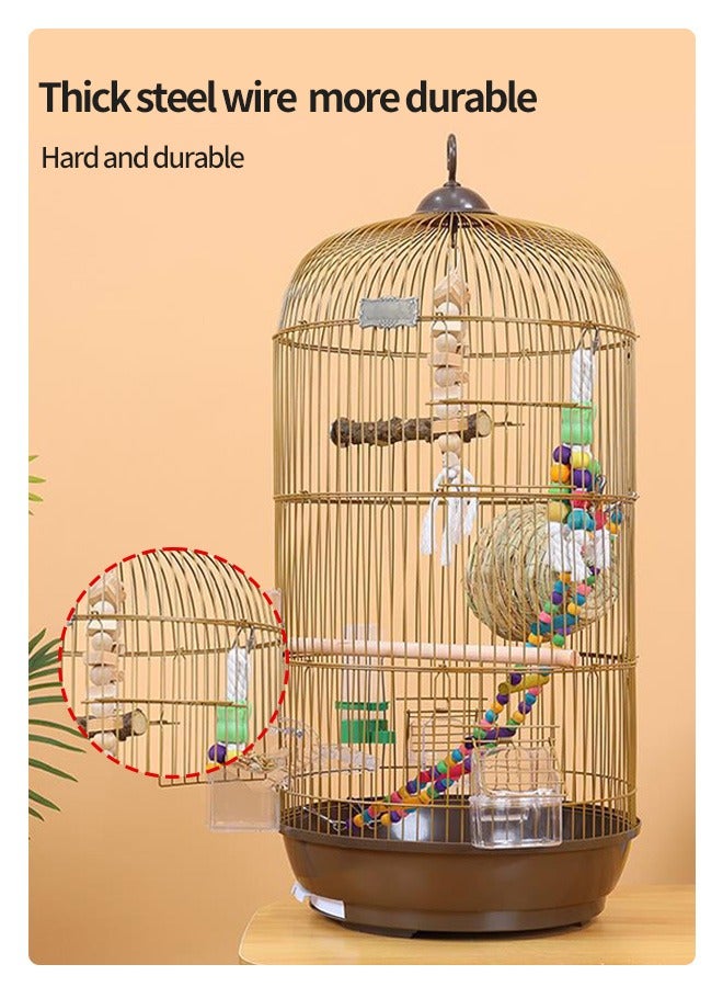 Round Bird Cage Birdcage Parakeet Cage for Small Size Birds Flight Cockatiel Lovebird Finches Canary Aviary Budgie Gold