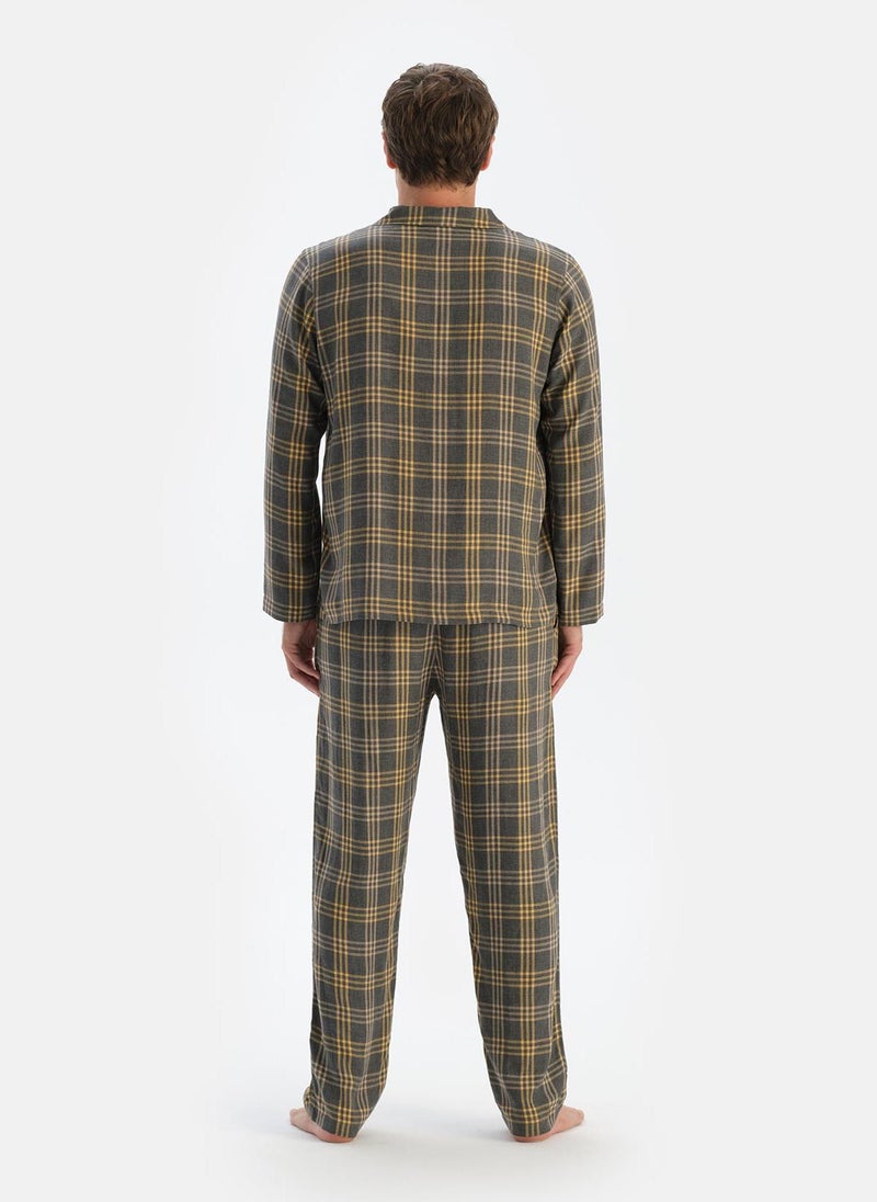 Plaid Print Trousers Flanel Woven Mid Rise Sleepwear