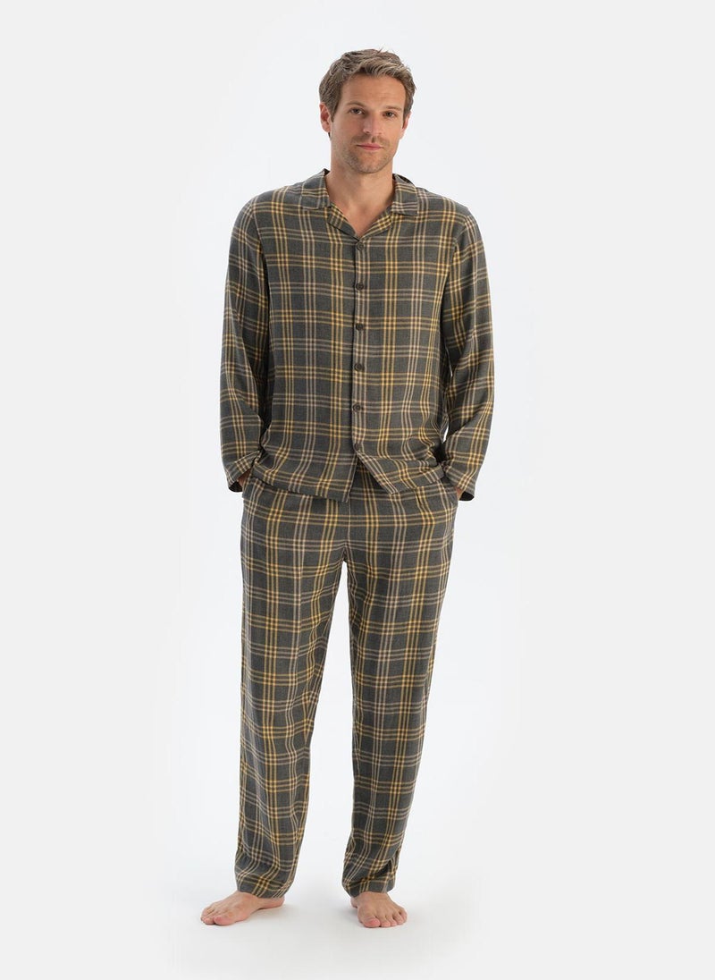 Plaid Print Trousers Flanel Woven Mid Rise Sleepwear