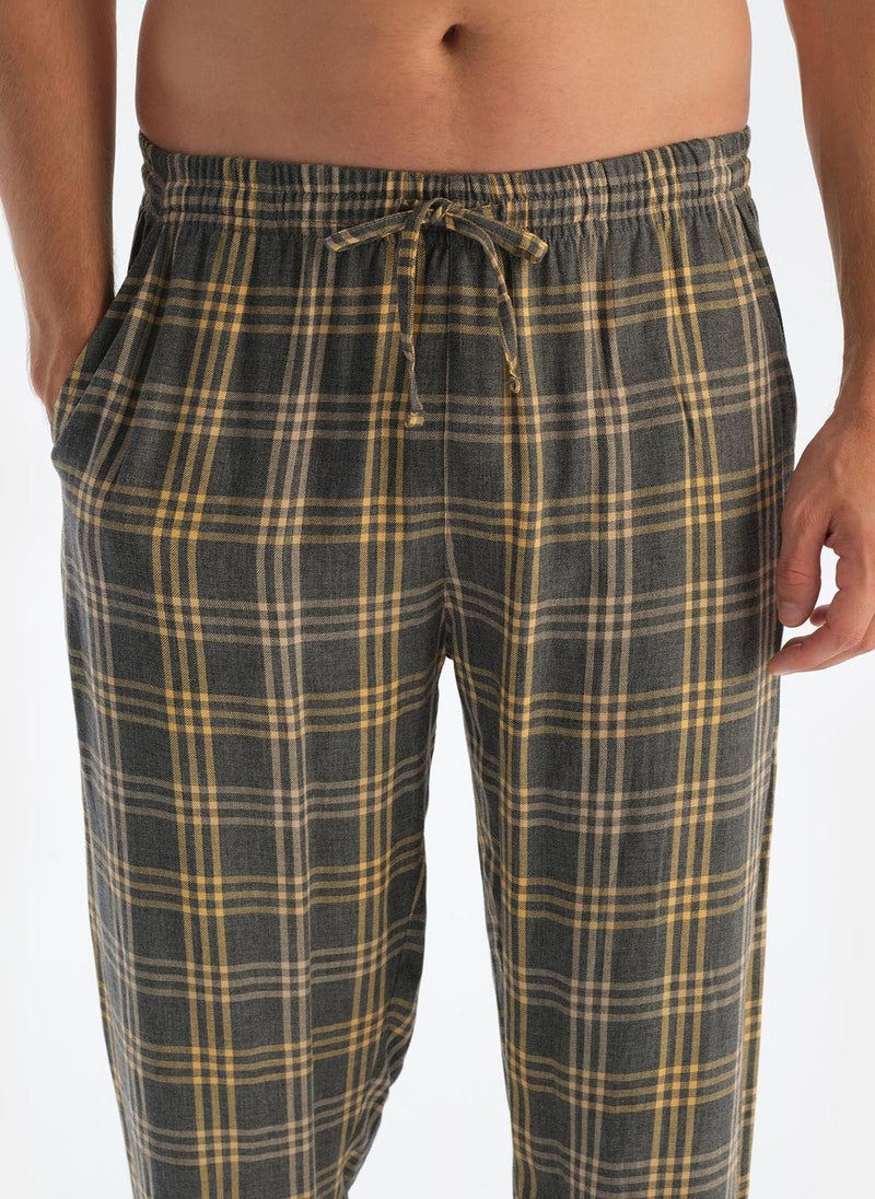 Plaid Print Trousers Flanel Woven Mid Rise Sleepwear